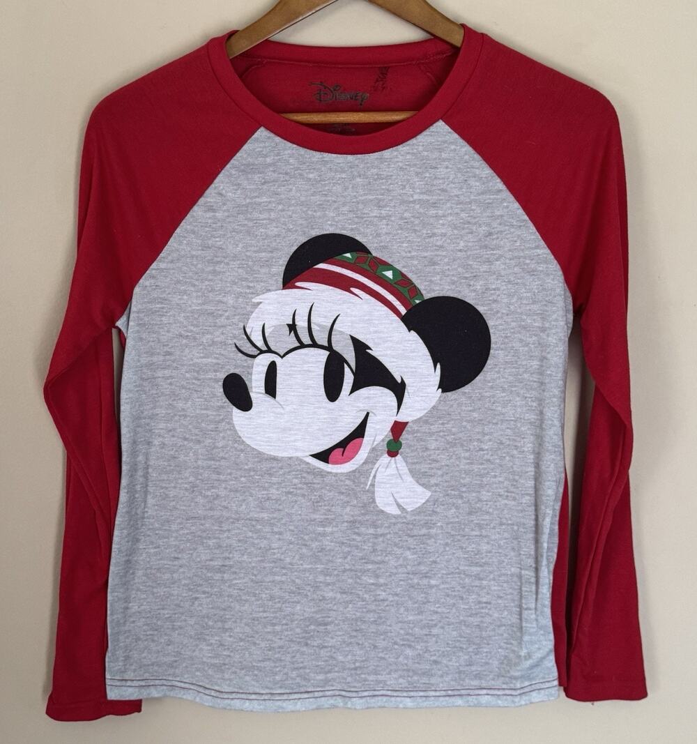 DISNEY Minnie Mouse Pajama Top Women’s Size S Christmas Holiday Sleepwear